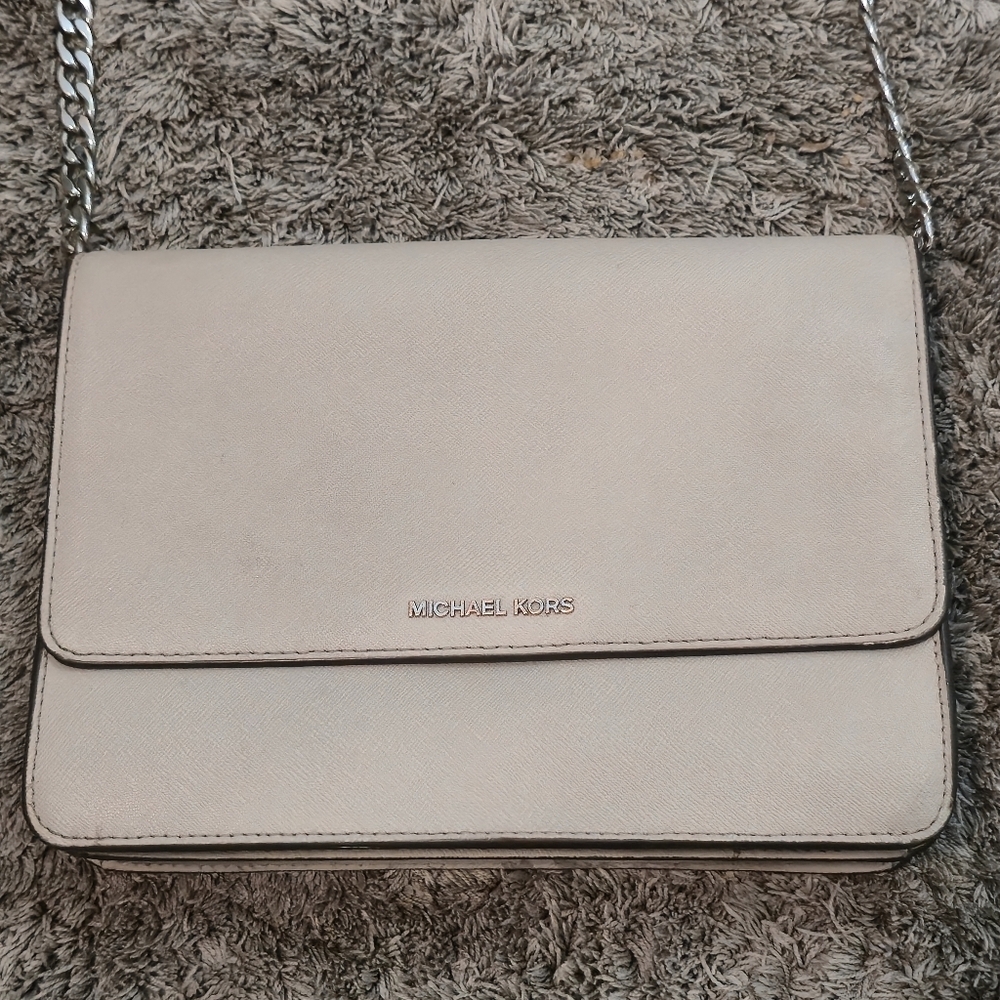 Michael Kors Jet Set Travel Crossbody Wallet Purse Beige - Picture 5 of 6